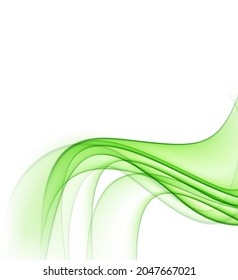 Linha de onda de movimento verde abstrata, fumaça, tecido transparente. Elemento de design. Ilustração vetorial.