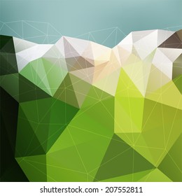 Abstract green mountain background, vector triangle geometric landscape backdrop