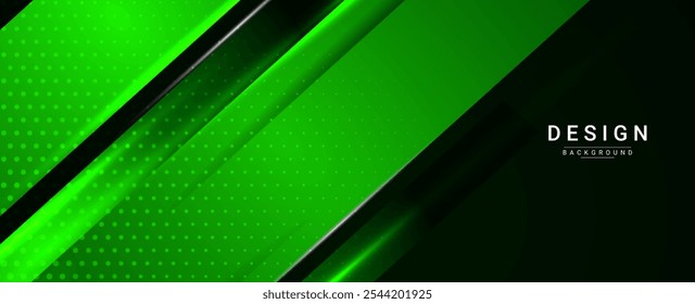 Abstract green moving lines on black geometric background vector design