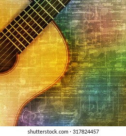 abstract green music grunge background with acoustic guitar vector illustration