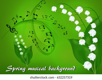 Abstract green musical background with flowers