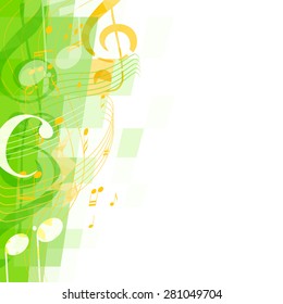 abstract green musical background with key and notes, musical signs