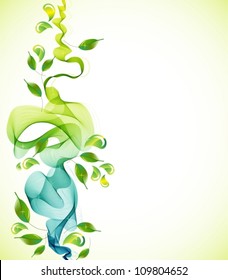 Abstract green natural  background with wave, vector illustration