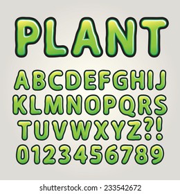 Abstract Green Nature Alphabet and Numbers, Editable eps10 Vector