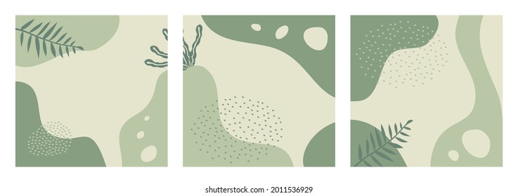 Abstract green nature background pastel color vector illustration for banner, poster, flyer, social media post, feed template, cover. Trendy modern organic shapes background with copy space text.