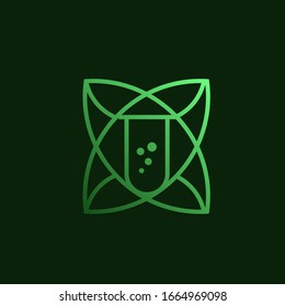 Abstract green nature leaf labs logo icon vector image. Chemical lab with technology template. Biology hi-tech technology logotype. Medical equipment.