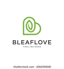 Abstract Green Nature Logo with letter B Heart and leaf symbol icon design template