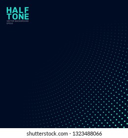 Abstract green neon color halftone pattern on dark background. Dotted texture template style. Vector illustration