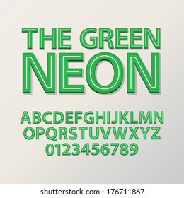 Abstract Green Neon Font and Numbers, Eps 10 Vector