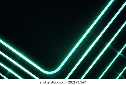 Resumen de líneas de luz de neón verde sobre fondo oscuro. Ilustración del vector
