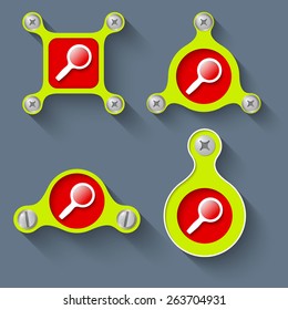 abstract green objects and screws and magnifier