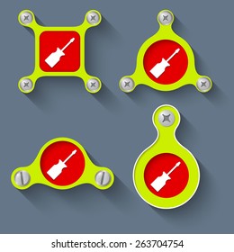 abstract green objects and screws and screwdriver