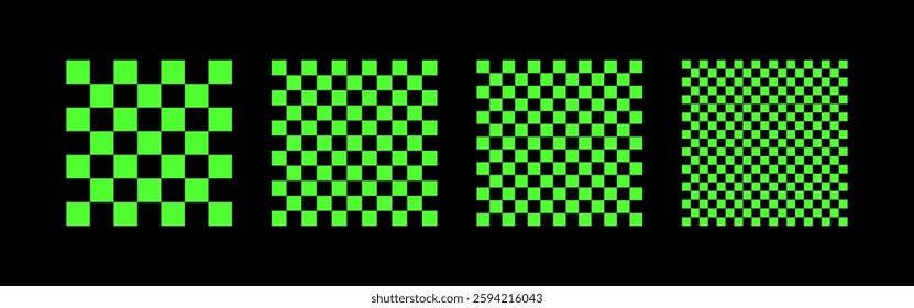 Abstract green optical illusion patterns on black background. Vector icon