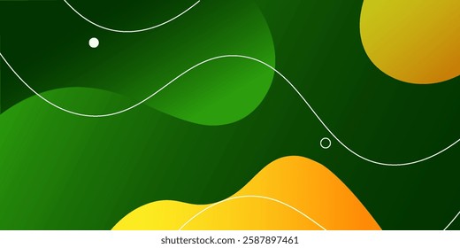Abstract green and orange background with waves . Vector illustration