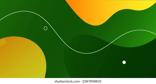 Abstract green and orange background with waves . Vector illustration