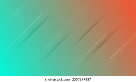 Abstract green and orange gradient background with lines and shadows. Header banner. Bright abstract presentation backdrop. Vector illustration