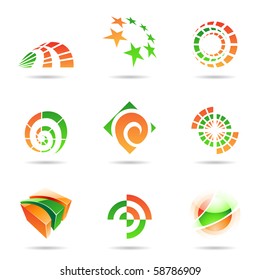 Abstract green and orange Icon Set isolated on a white background
