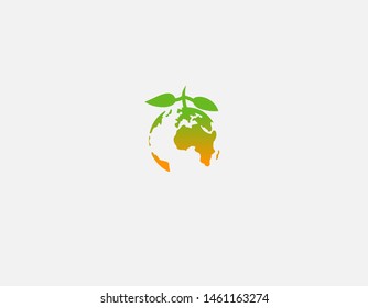 Abstract green and orange logo planet Earth and fruit for company nature eco world