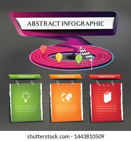 Abstract green orange red paper notes infographic template. Graphics and text are changeable. Running track illustrates competition. EPS10, VECTOR, Illustration.
