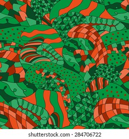 Abstract green and orange seamless pattern