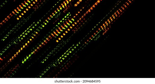Abstract Green Orange Tech Glowing Neon Lines Background. Laser Glitch Effect Retro Graphic Design. Vector Futuristic Illustration