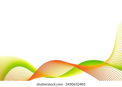 Abstract green and orange wavy stripes isolated on a transparent background. Creative line art background, wave design. Happy St. Patrick's day. Vector illustration.