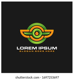 Abstract green and orange wing with circle