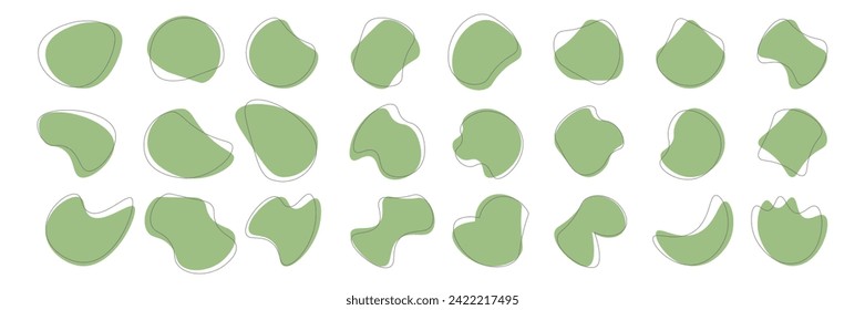 Abstract green organic amoeba blob shape with vector illustration. Collection of irregular round stain shape graphic elements. vector