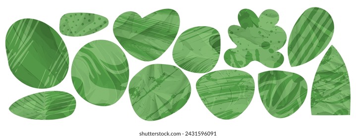 Abstract green organic textured shape. Irregular eco vector form, blob figure, simple doodle element. Asymmetric background. Paper collage frame set. Contemporary oval spot illustration for design