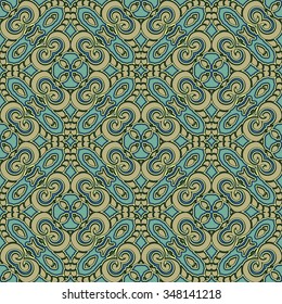 Abstract green ornament, vector seamless pattern