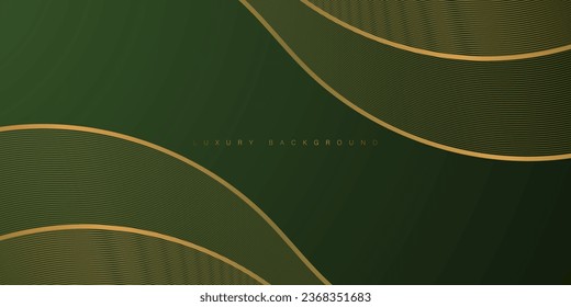 Resumen de fondo de solapamiento verde con línea dorada 3d y textura de ondas de capas de forma en un diseño elegante. Vector Eps10