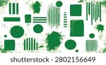 Abstract Green Paint Splat and Textured Line Clipart Pack, Hand Drawn Ink Stamp Shapes for Graphic Design