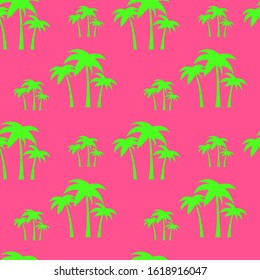 Abstract green palm background on pink background, seamless pattern, vector