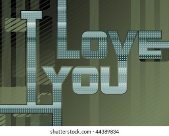 abstract green panel lines background with i love you