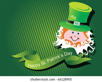 abstract green panel lines background with leprechaun face, ribbon