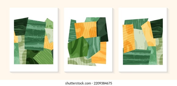 Abstract Green Paper Shape For Collage Or Pattern. Eco Garden, Field, Nature Design Vector Background. Contemporary Rectangle Pieces Composition. Geometric Organic Applique, Patchwork Ornament