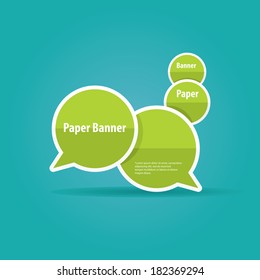 abstract green paper vector banner or speech bubble on blue background