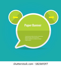 abstract green paper vector banner or speech bubble on blue background