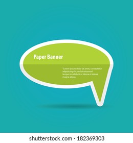 abstract green paper vector banner or speech bubble on blue background