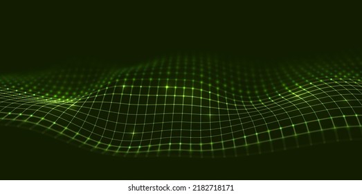 Abstract green particle background. Flow wave with dot landscape. Digital data structure. Future mesh or sound grid. Pattern point visualization. Technology vector illustration. - Powered by Shutterstock - Get 15% off with code: PIKWIZARD15