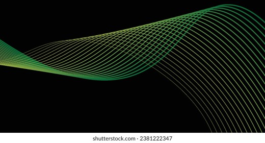 Abstract green particles background. Flow wave with lines. Digital data structures.
