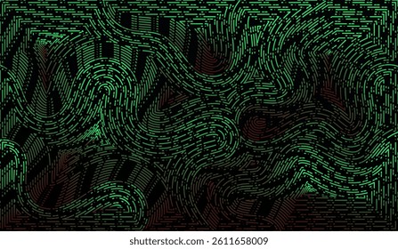 Abstract Green Path Swirl Lines Waveform on Black Background