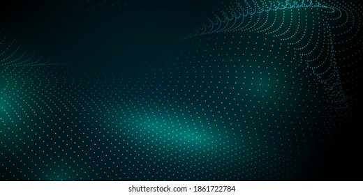 Abstract green pattern and background poster with dynamic triangle. technology Particle Mist network Cyber security Vector illustration.