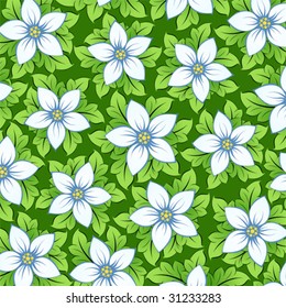 Abstract green pattern with flowers and leaves