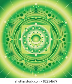 abstract green pattern, mandala of anahata chakra vector