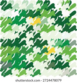 Patrón verde Abstractas con pinceladas orgánicas y acentos amarillos. Fondo de textura de camuflaje artístico moderno. Dibujado A Mano Repitiendo Diseño.