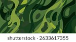 Abstract Green Pattern with Organic Flowing Shapes, Camouflage-Like Effect, Light Yellowish-Green to Deep Forest Green Shades, Dark Accents, Fluid Motion, Textured Depth