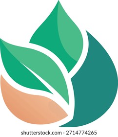 Abstractas logo verde y hoja de melocotón en blanco.