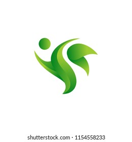 abstract green people leaf icon logo