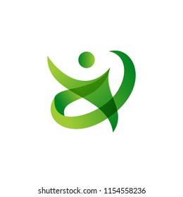 abstract green people leaf icon logo